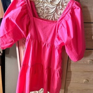 a new day Hot Pink Puff-Sleeve Peplum Tunic